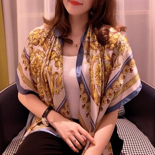 2021silk spring autumn women scarf luxury design printing ladies beach shawl scarf fashion smooth female headscarf 110x110cm