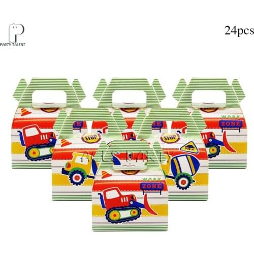 24pcs Candy Box Cake Bag for Boys Kids New Construction Vehicles Bulldozer Birthday Party Decoration Party Favor Supplies