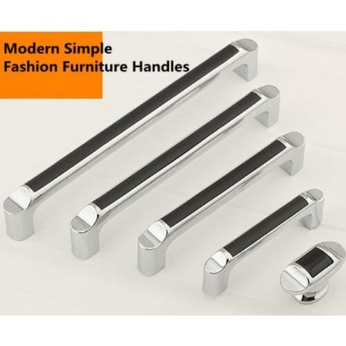64mm 96mm 128mm 160mm modern fashion black silver kitchen cabinet wardrobe door handles bright chrome dresser drawer knobs pulls