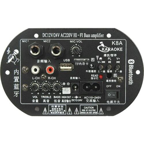 SOTAMIA Subwoofer Amplifier Audio Board Dual Microphone K Song Bluetooth Amplifier 30-150W For 6-10 Inch Speaker 220V 12V 24V