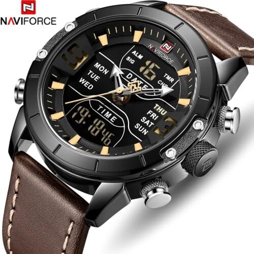 NAVIFORCE Top Brand Men Fashion Luxury Quartz Watch Military Sports Wristwatch Mens Leather Strap Waterproof Watch Reloj Hombre