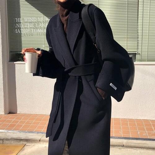 Hepburn style double-sided cashmere double-sided woolen coat womens mid-length loose coat autumn and winter fashion Korean