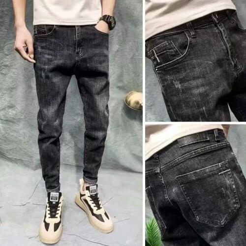 Denim Jeans mens summer 2021 new trendy brand Slim feet Korean thin stretch all-match casual teenagers pencil long pants