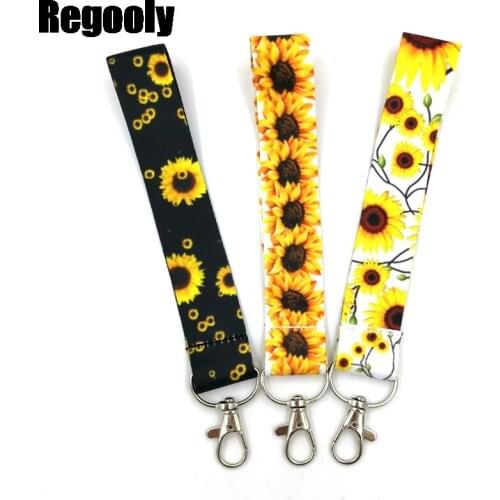 Sunflowers flowers women Wristlet hand strap Keychain Lanyards Id Badge Holder ID Card Pass Gym Mobile Phone Badge Holder Strap
