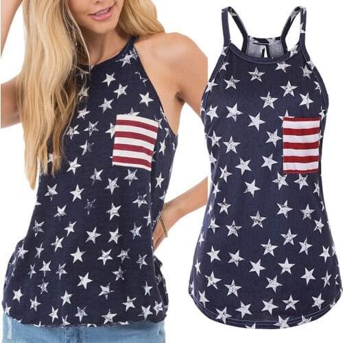 Five-pointed Star Print Pullover Sleeveless Casual Vest Womens Summer Round Neck Navy Blue Street Straight Tops 2021 New