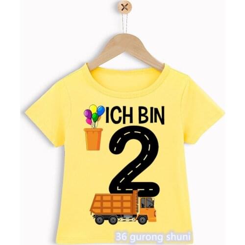 Ich Bin Birthday Gift Bulldozer Print T Shirts Number Toddler 2 3 4 5 Years Kids Boys Clothes T-Shirt Children Clothing Summer
