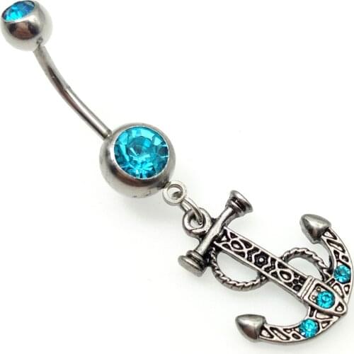 1pcs 2019 new arrivels Anchor vintage lake blue Dangle Belly Button Ring 316L Surgical Steel Navel Ring Body Piercing Jewelry