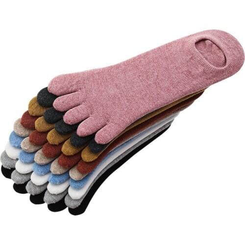 5 Pairs Womens Invisible Shallow-mouthed Five-fingered Socks Cotton Solid Woman Cotton 5 Toe Socks