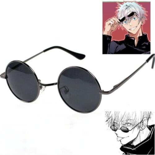 Anime Jujutsu Kaisen Cosplay glasses round Retro Black Sunglasses Pu eye mask cartoon role play clothing accessories props