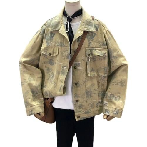 Vintage Plus Size Khaki Denim Jacket Women Embroidery Letters Print Big Pocket Casual Jeans Coat Female Loose Outerwear G1021