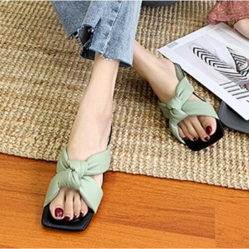 Summer Womens Square Toe Slippers Designer Slipper Pu Leather Solid Ladies Flat Shoes Open Toe Outdoor Fashion Women Sandals
