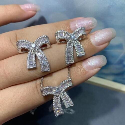 Trendy Luxury Bowknot Cubic Zirconia Crystal CZ Engagement Jewelry Sets For Women Wedding DUBAI Bridal Jewelry Sets D1296