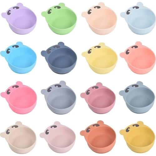 Cartoon Bear Baby Training Feeding Food Bowl Anti Slip Silicone Suction Dinner Plate Dish Utensil BPA-Free Tableware
