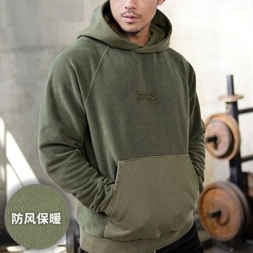 2020 Fall/Winter Mens Fleece Sweater Solid Color Sports Loose Pullover Hoodie Large Size Hooded Jacket Windbreaker for Running