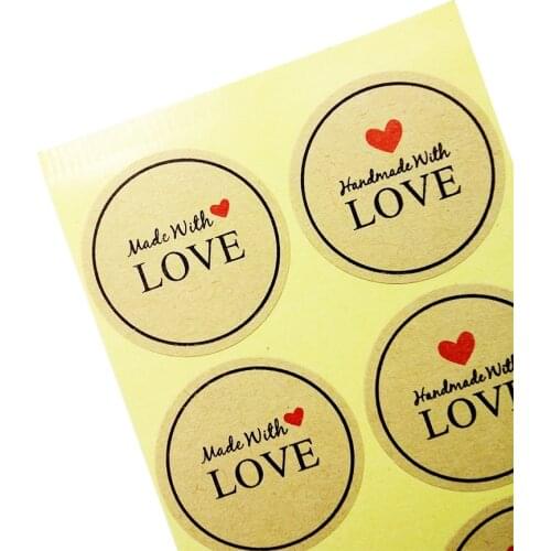 1000 Pcs/lot Scrapbooking Seal Label Sticker Hand Made Red Heart Kraft Paper With Love Stickers