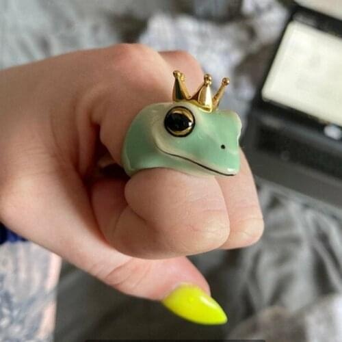 New Fashion Rings For Women Simple Green Cute Frog Shape Trendy Punk Gothic Hip Hop Wedding Party Animal Retro Unisex Jewelry