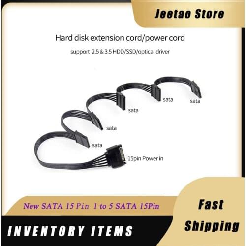 New SATA 15Pin M 1 to 5 SATA 15-pin Power Adapter 15Pin F Hard Drive Power Supply Splitter Cable Cord 60CM for DIY PC Sever