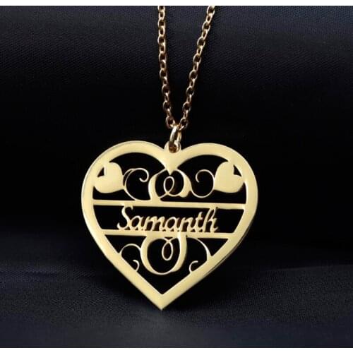 Personalize Vintage Name Heart Necklace For Women Gold Color Stainless Steel Custom Jewelry Wedding Gift For Women