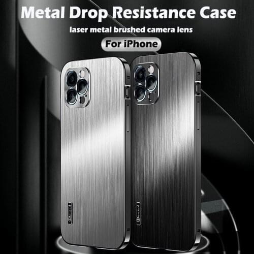 All-Inclusive Metal Anti-Drop Phone Case For iphone 12 Pro Max Cover 12 Mini Laser Metal Brushed Lens Anti-Fall Protection Case