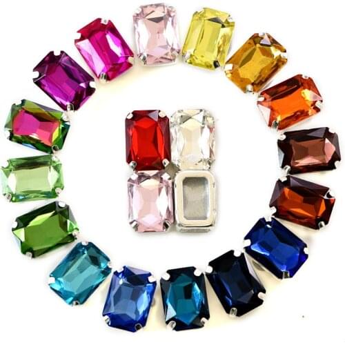 Rectangle Octagon Sew On Rhinestone With Hollow Bottom Claw Crystal Sew On Claw Rhinestone Glass Strass For Wedding Dress B0339