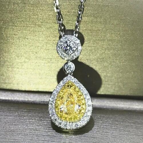 QTT Womens Vintage Necklace 925 Silver Yellow Pear Shape Pendant Luxury High Quality Zircon Chain Bridal Wedding Party