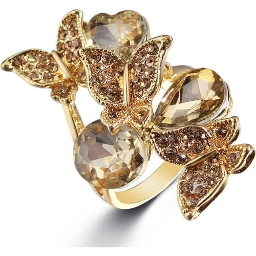 Luxury Creative Gold Butterfly Rings For Women Charming Ladies Wedding Party Ring Jewelry Gorgeous Female Finger Jewelry Gifts