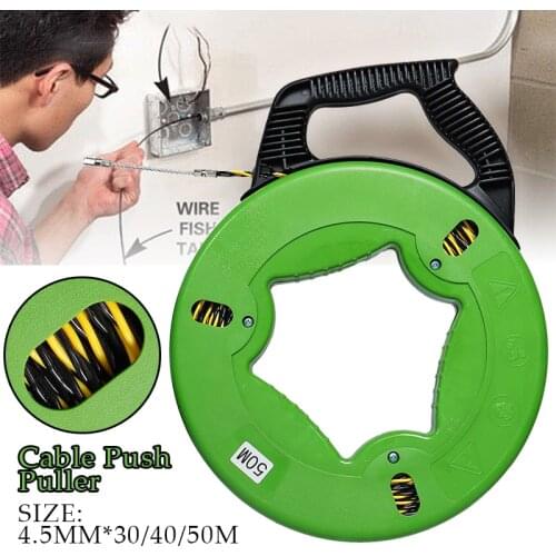 4.5mm 30/40/50M Fiberglass Fish Tape Reel Puller Conduit Ducting Rodder Pulling Wire Green Non-conductive Fast Wire Puller New