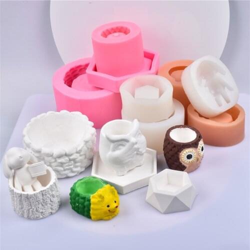 Silicone Animal Flowerpot Fondant Mold Plaster Resin Micro Landscape Desktop Plant Mini Flowerpot Mold Candle Holder Mold