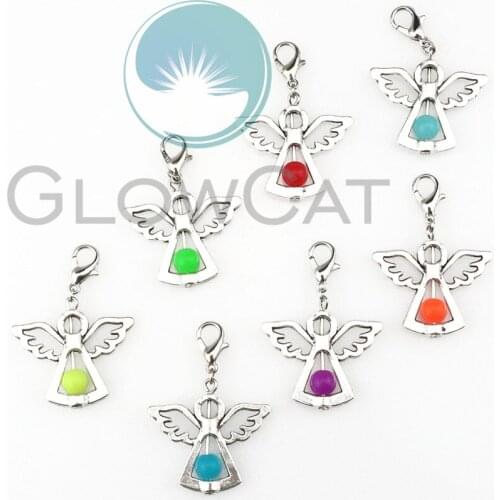Mixed 7pcs Dancing Glass Angel Wings Charms Pendants 39*28mm 22526