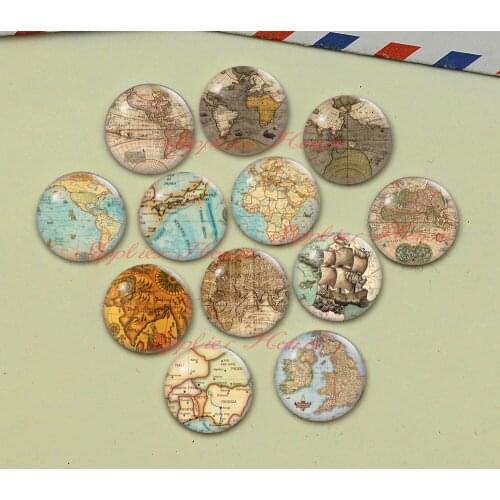 Handmade Round Map photo glass Cabochons, Jewelry Finding Cameo Pendant Settings, (F060-620)