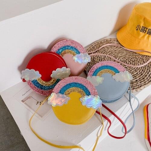 Lovely Baby Girls Rainbow Coin Purse Children Round Crossbody Bags Princess Small Handbag Accessories Shoulder Coin Bag