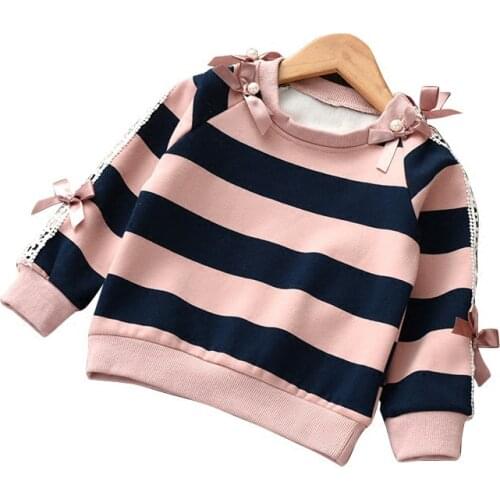 Fashion children sweaters new autumn cotton striped baby girls sweater bows kids knitwear cute for girls clothes