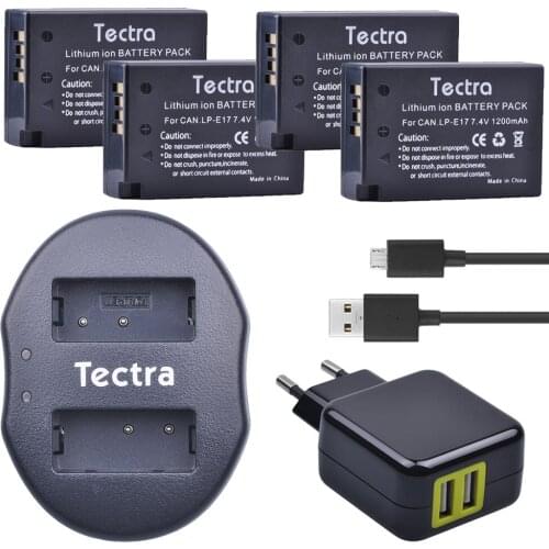 Tectra 4Pcs LP-E17 Battery+USB Dual Charger+AC Adapter for Canon EOS 200D 750D 760D 800D 8000D M3 M5 Rebel T6i T6s KISS X8i