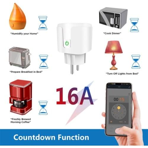 NEW 16A EU Smart Socket Wifi Smart Power Socket Plug Wireless Remote Control Timer Monitor Work With Alexa And Google Assistant