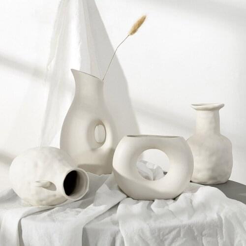 Vase White Ceramic Vase Decoration Modern Minimalist Living Room Wine Cabinet Decoration Vases For Dried Flower декор Jarrones