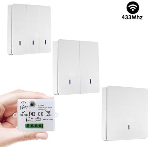 Mini Switch Smart Home Light Relay Module 110V 220V 433MHz Wireless Control Push Button Wall Panel Switch For LED/LAMP/DIY ONOFF