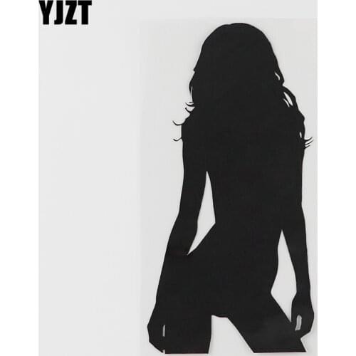 YJZT 8.3CMX16.8CM Naked Girl Teen Long Hair Sexy Decor Vinyl Car Sticker Black/Silver 8A-0476