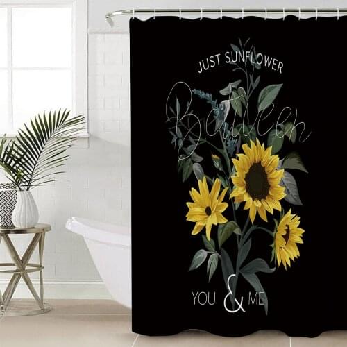 Plant Sunflower Petal Letters Shower Curtains Waterproof Bathroom Curtain Frabic Polyester Bathroom Curtain with Hooks