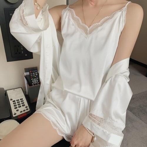 Womens Silk Satin Pajamas Summer Pyjamas Set 2021 Sleepwear Female Sleep Two Piece Set Pijama Pajamas Suit Lady Shortwear