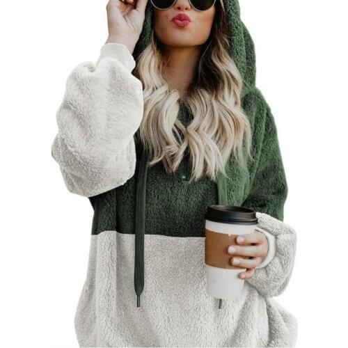 Hooded Women Coat Zipper Warm Drawstring Contrast Colors Lady Hoodie for Autumn Sweatshirt Pullover Casual Women Clothing 2021