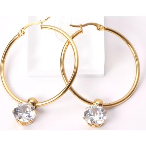 Gold/Silver Color 316L Stainless Steel Cubic Zirconia Hoop Earrings Circle Ear Stud for Women Fashion Jewelry Gift Accessories