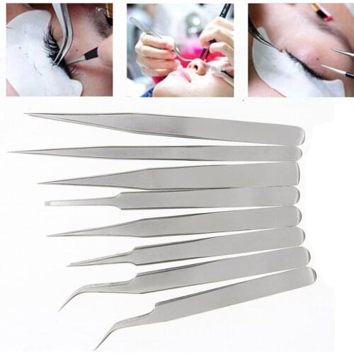 1pc New Stainless Steel False Eyelash Extension Tweezers Tools Anti-Static Tweezers Makeup Beauty Industrial Tools ST10-ST14