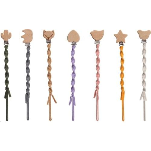 1 PC Baby Wooden Pacifier Clips Cartoon Animal For Kids Cotton Chain Holder Infant Pacifier Teether Newborn Pacifier Chains