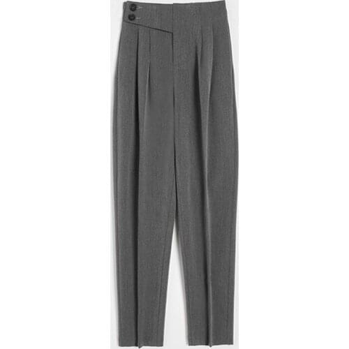 2021 Chic Fashion Office Wear Haren Pants women bottoms pant Vintage High Waist Zipper Fly Female Folds Trousers BFA852