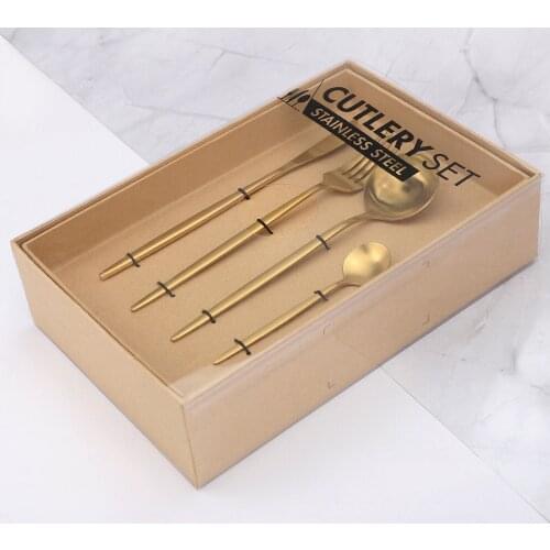 24Pcs Tableware Wedding Cutlery Forks Knives Spoons Matte Gold Dinnerware Sets Travel Cutlery Creative Luxury Kitchen Utensils