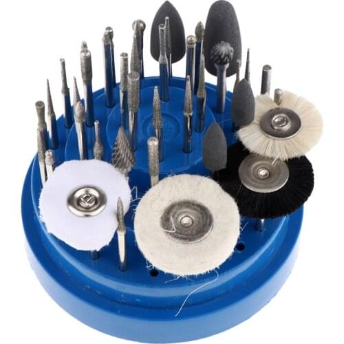 31Pcs Manicure Polishing Head Nail Drill Bits 3/32''+48 Holes Storage Case