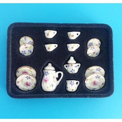 50Sets/Lot Wholesale Doll Accessories China Kitchen Toy15PCS Tea Cup Set Dollhouse Miniature 1:12