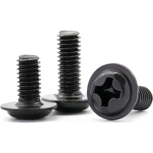 50PCS PWM Black M3 Pan Padded Screws Referral Computer Case Chassis Fixed Motherboard Screws With Pad DIN967