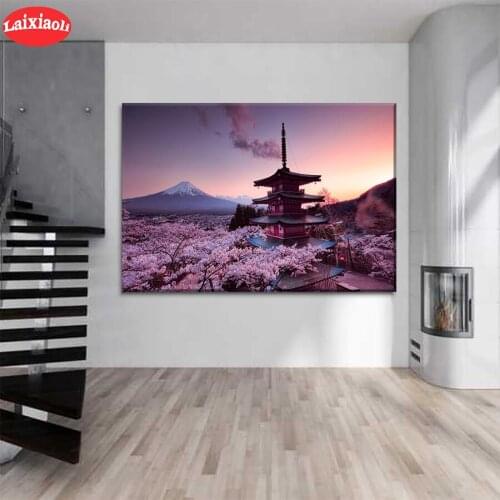 5D DIY Diamond Embroidery Natural scenery, Mount Fuji Sakura Tower Full Diamond Painting Cross Stitch Decor For Home