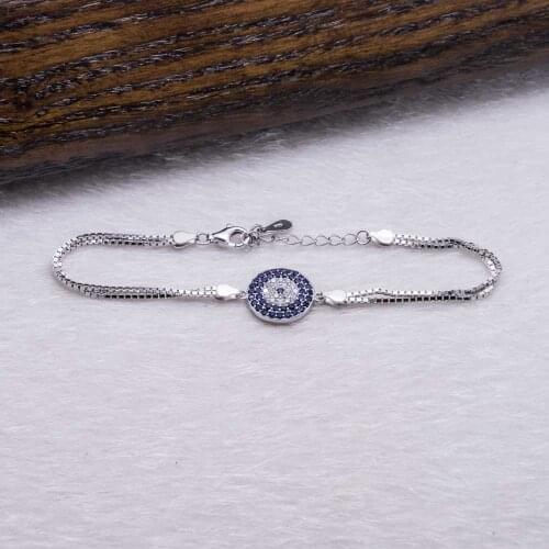 925 Sterling Silver Bracelet with Zircon Stone and Evil Eye Design